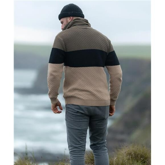 Mens Slim Fit Hooded Sweater Long Sleeve Knit Pullover Hoodie Lightweight - Picture 3 of 6